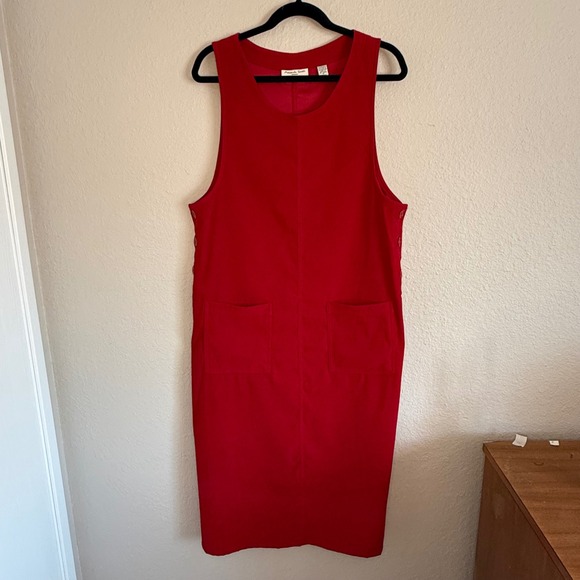 Amanda Smith Medium Red Suede Maxi Dress Pockets 90s Boho Lagenlook Teacher Prep - Picture 1 of 11